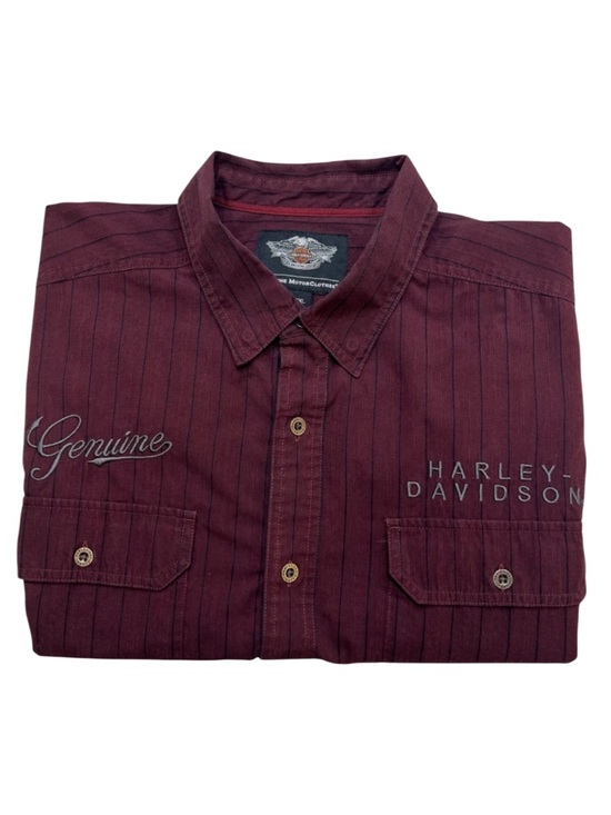 Harley-Davidson Other - Harley-Davidson Burgundy Pinstripe Embroidered Long Sleeve Button Down Shirt